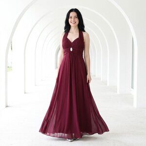 Poly USA #5656 Chiffon Formal Evening or Bridesmaid Gown-Size L-BURGUNDY-NWTags